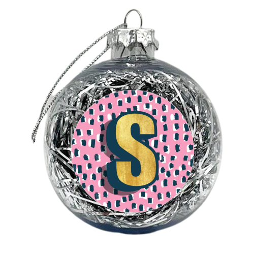 PINK POLKA DOT MONOGRAM S - xmas bauble by Nichola Cowdery