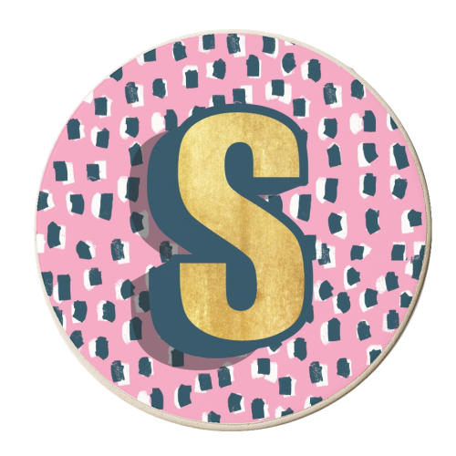 PINK POLKA DOT MONOGRAM S - personalised beer coaster by Nichola Cowdery