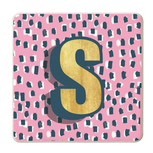 PINK POLKA DOT MONOGRAM S - personalised beer coaster by Nichola Cowdery