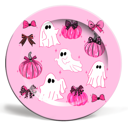Pink Pumpkin and Ghost Coquette Pattern - ceramic dinner plate by EZbie