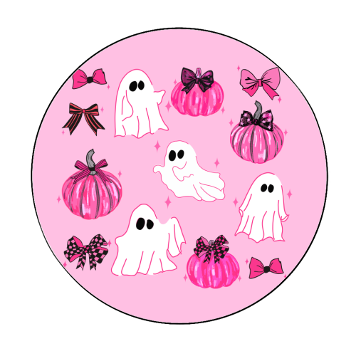 Pink Pumpkin and Ghost Coquette Pattern - Circle Sticker by EZbie