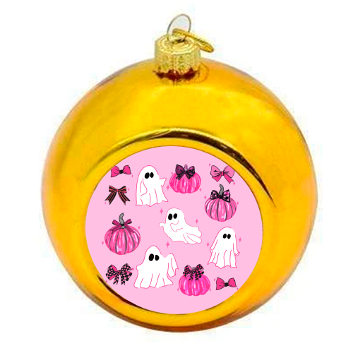 Pink Pumpkin and Ghost Coquette Pattern - colourful christmas bauble by EZbie
