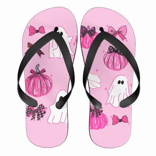 Pink Pumpkin and Ghost Coquette Pattern - funny flip flops by EZbie