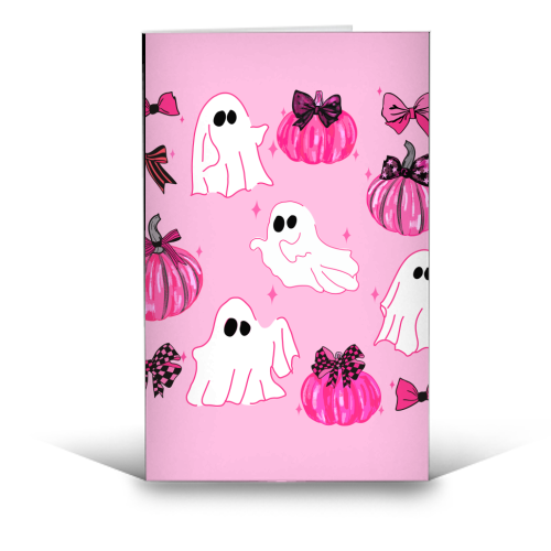 Pink Pumpkin and Ghost Coquette Pattern - funny greeting card by EZbie