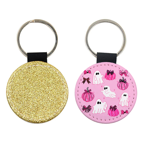 Pink Pumpkin and Ghost Coquette Pattern - keyring by EZbie