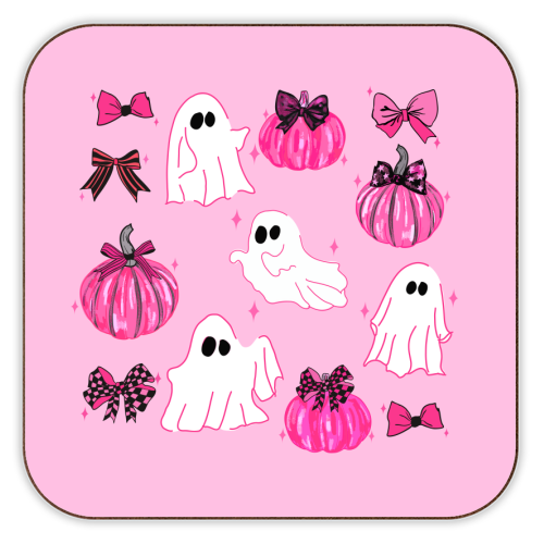 Pink Pumpkin and Ghost Coquette Pattern - personalised beer coaster by EZbie
