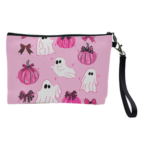 Pink Pumpkin and Ghost Coquette Pattern - pretty makeup bag by EZbie