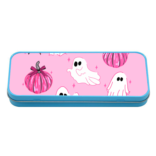Pink Pumpkin and Ghost Coquette Pattern - tin pencil case by EZbie