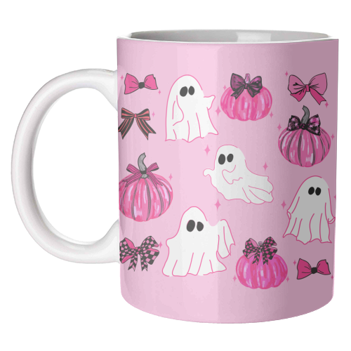 Pink Pumpkin and Ghost Coquette Pattern - unique mug by EZbie