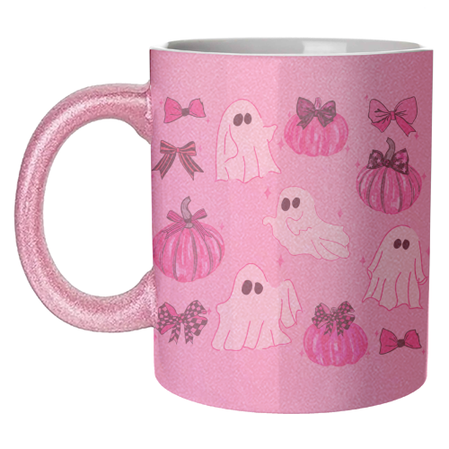Pink Pumpkin and Ghost Coquette Pattern - unique mug by EZbie
