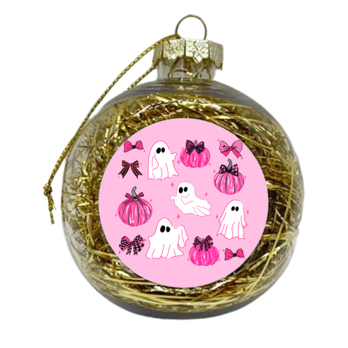 Pink Pumpkin and Ghost Coquette Pattern - xmas bauble by EZbie