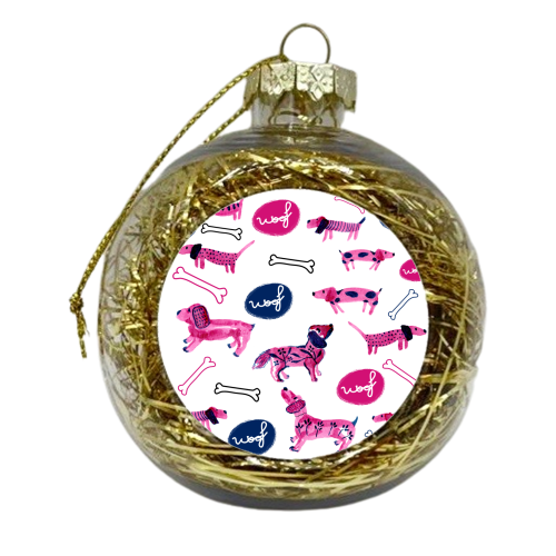 Pink sausage dogs - xmas bauble by Michelle Walker