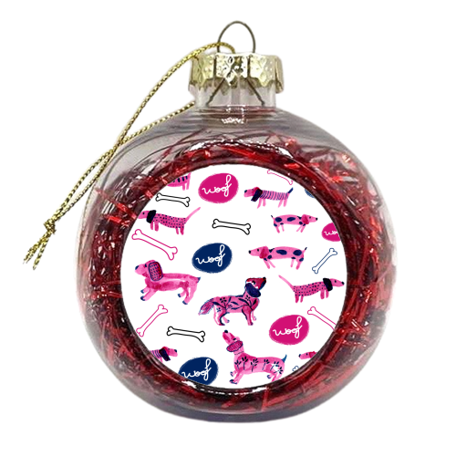 Pink sausage dogs - xmas bauble by Michelle Walker