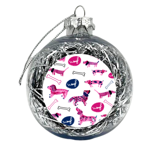 Pink sausage dogs - xmas bauble by Michelle Walker
