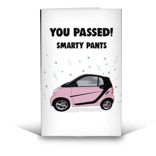 Pink Smart Car Print - funny greeting card by Drawings by Firefly
