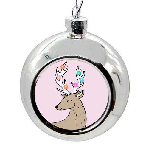 Pink Stag - colourful christmas bauble by smcevitt