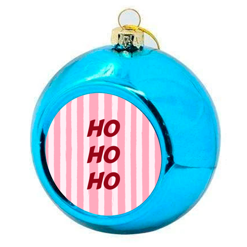 Pink Stripe HO HO HO Modern Christmas Design - colourful christmas bauble by EZbie
