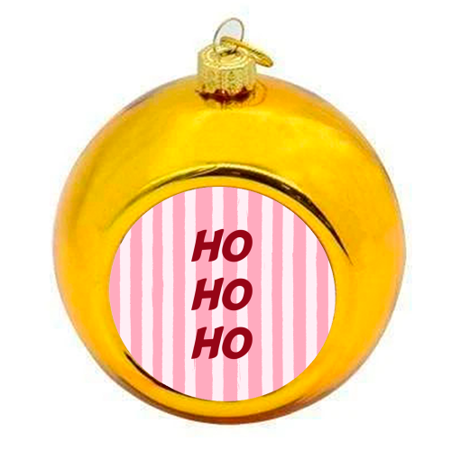 Pink Stripe HO HO HO Modern Christmas Design - colourful christmas bauble by EZbie