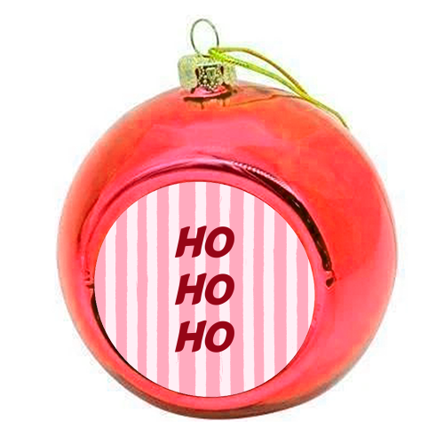Pink Stripe HO HO HO Modern Christmas Design - colourful christmas bauble by EZbie