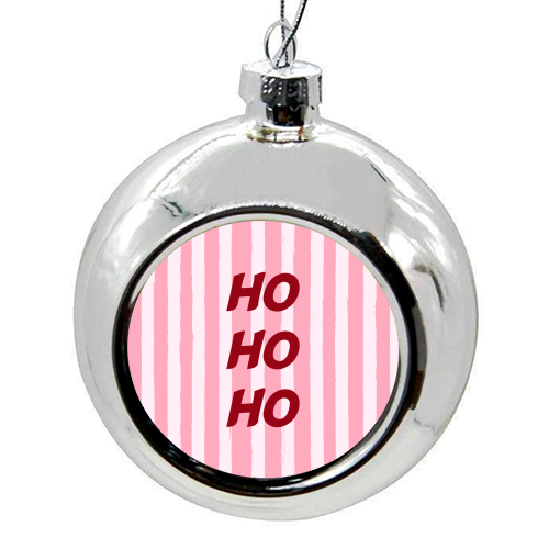Pink Stripe HO HO HO Modern Christmas Design - colourful christmas bauble by EZbie