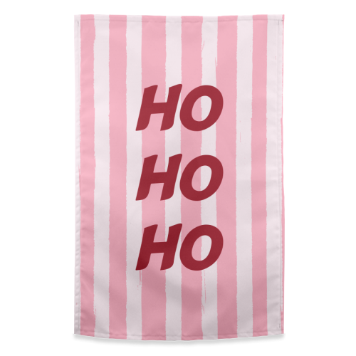 Pink Stripe HO HO HO Modern Christmas Design - funny tea towel by EZbie