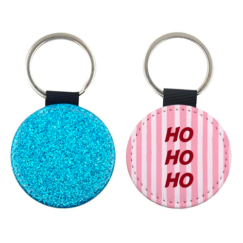 Pink Stripe HO HO HO Modern Christmas Design - keyring by EZbie