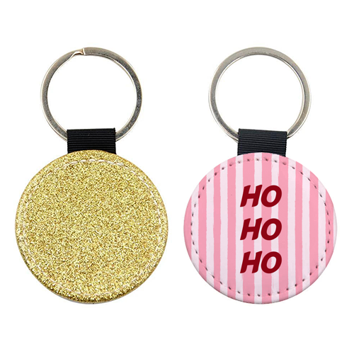 Pink Stripe HO HO HO Modern Christmas Design - keyring by EZbie