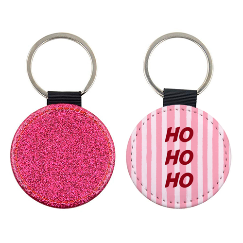 Pink Stripe HO HO HO Modern Christmas Design - keyring by EZbie