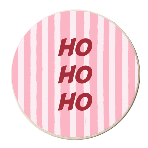 Pink Stripe HO HO HO Modern Christmas Design - personalised beer coaster by EZbie
