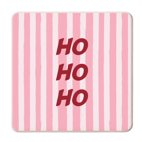 Pink Stripe HO HO HO Modern Christmas Design - personalised beer coaster by EZbie