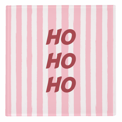 Pink Stripe HO HO HO Modern Christmas Design - personalised beer coaster by EZbie