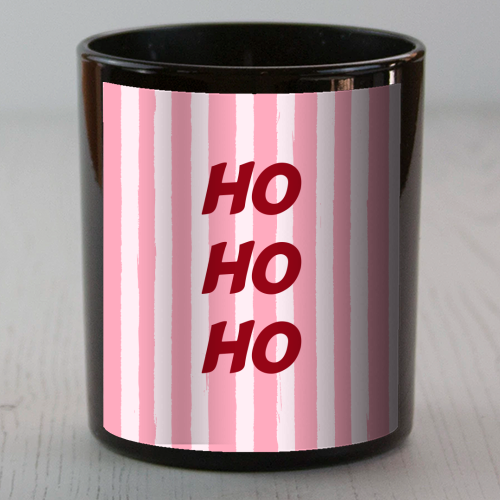 Pink Stripe HO HO HO Modern Christmas Design - scented candle by EZbie