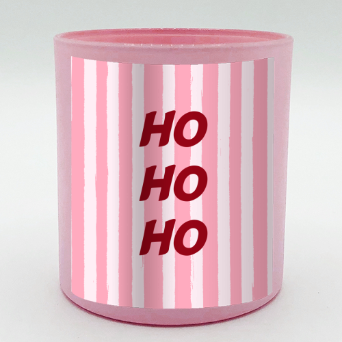 Pink Stripe HO HO HO Modern Christmas Design - scented candle by EZbie