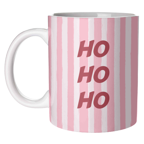 Pink Stripe HO HO HO Modern Christmas Design - unique mug by EZbie
