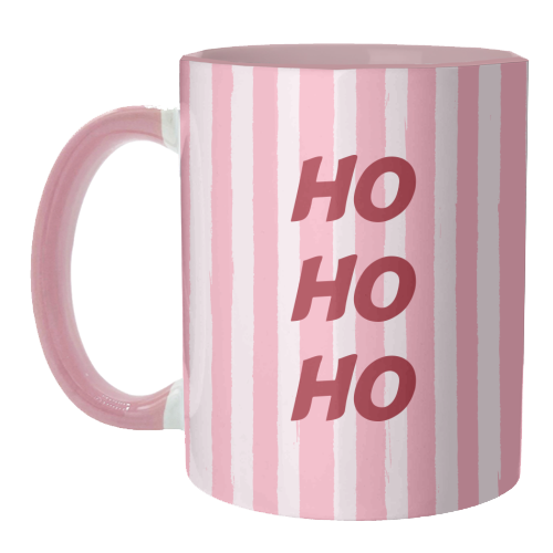 Pink Stripe HO HO HO Modern Christmas Design - unique mug by EZbie