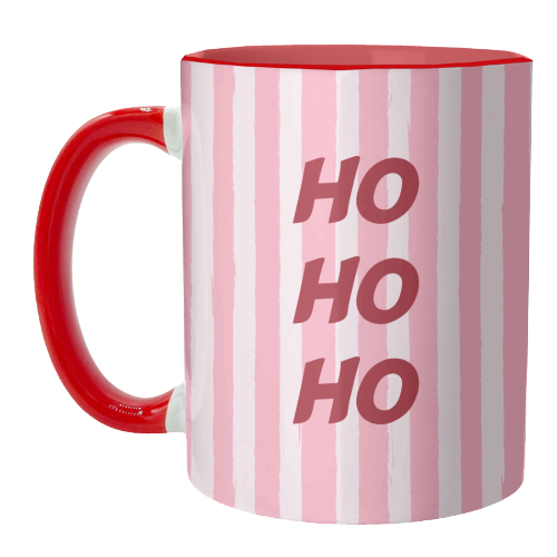 Pink Stripe HO HO HO Modern Christmas Design - unique mug by EZbie