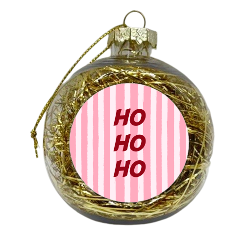 Pink Stripe HO HO HO Modern Christmas Design - xmas bauble by EZbie