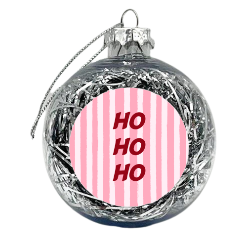 Pink Stripe HO HO HO Modern Christmas Design - xmas bauble by EZbie