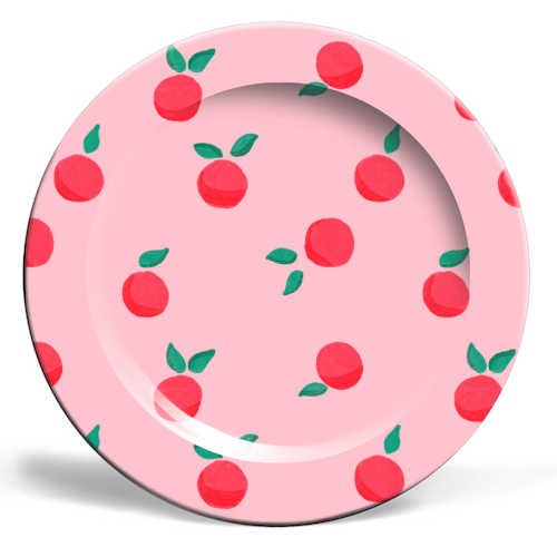 Pink Summer Peaches Delight - ceramic dinner plate by Ania Wieclaw