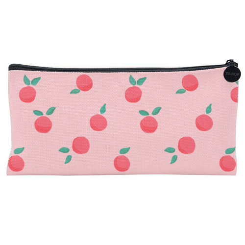 Pink Summer Peaches Delight - flat pencil case by Ania Wieclaw