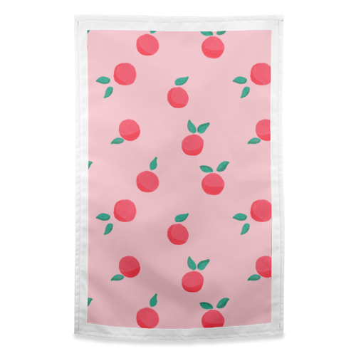 Pink Summer Peaches Delight - funny tea towel by Ania Wieclaw