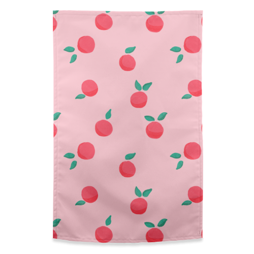 Pink Summer Peaches Delight - funny tea towel by Ania Wieclaw