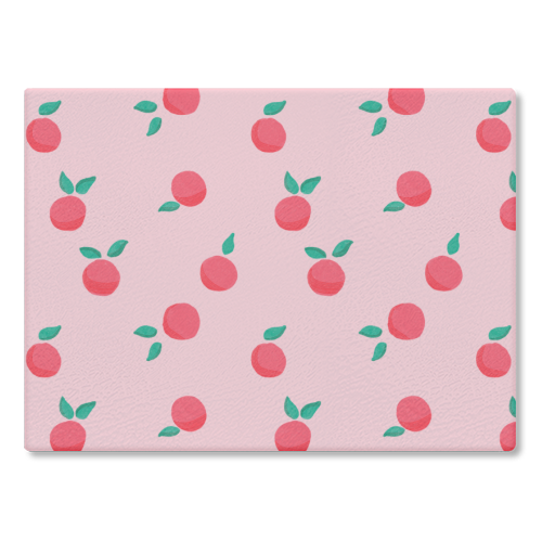 Pink Summer Peaches Delight - glass chopping board by Ania Wieclaw