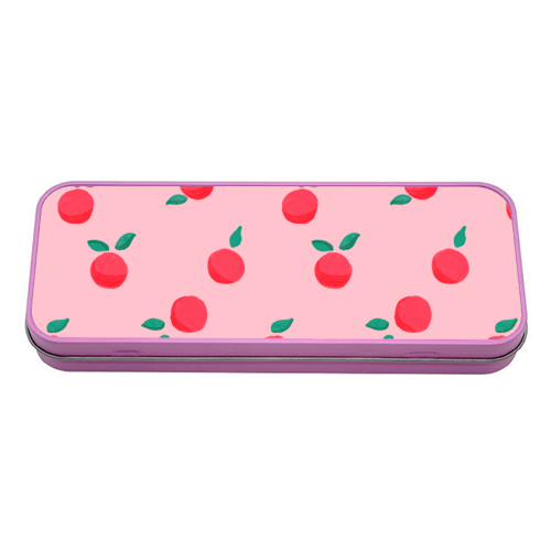 Pink Summer Peaches Delight - tin pencil case by Ania Wieclaw