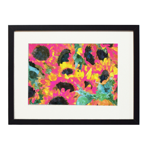 Pink Sunflowers - framed poster print by Uma Prabhakar Gokhale