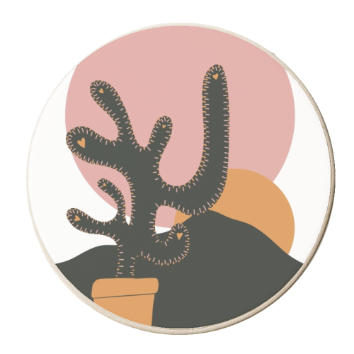 Pink Sunset in the desert cactus love print - personalised beer coaster by Meryn Design