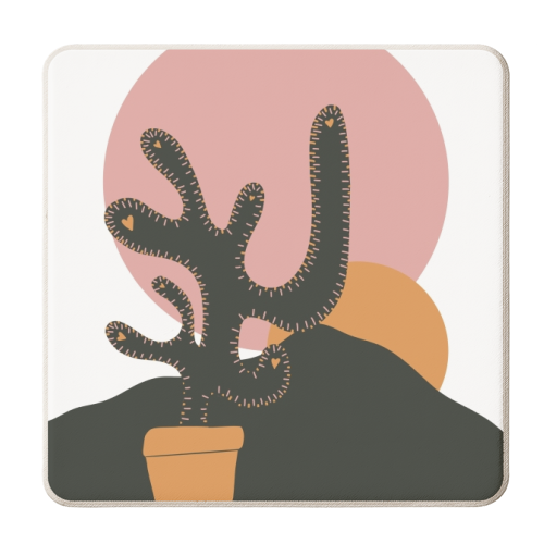 Pink Sunset in the desert cactus love print - personalised beer coaster by Meryn Design
