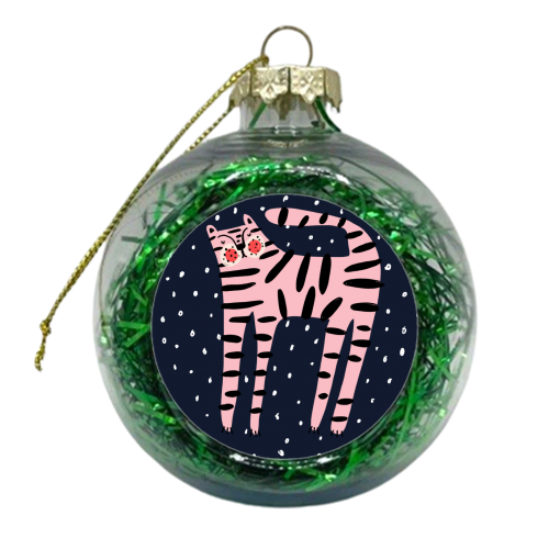 Pink Tiger - xmas bauble by Nichola Cowdery