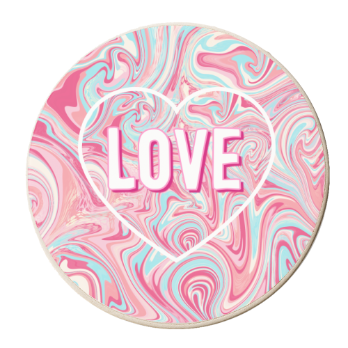 Pink & Turquoise Marbled Pattern Love Heart - personalised beer coaster by Adam Regester
