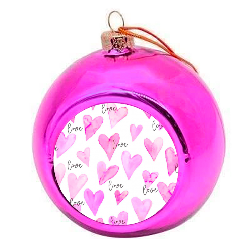 pink watercolor hearts - colourful christmas bauble by Anastasios Konstantinidis